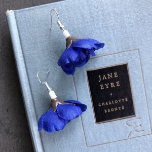 Dark Blue Flower Dangle Earrings